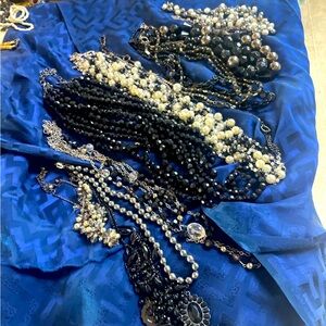 Large lot 13 black to shades of gray to white beaded plastic necklaces Vintage